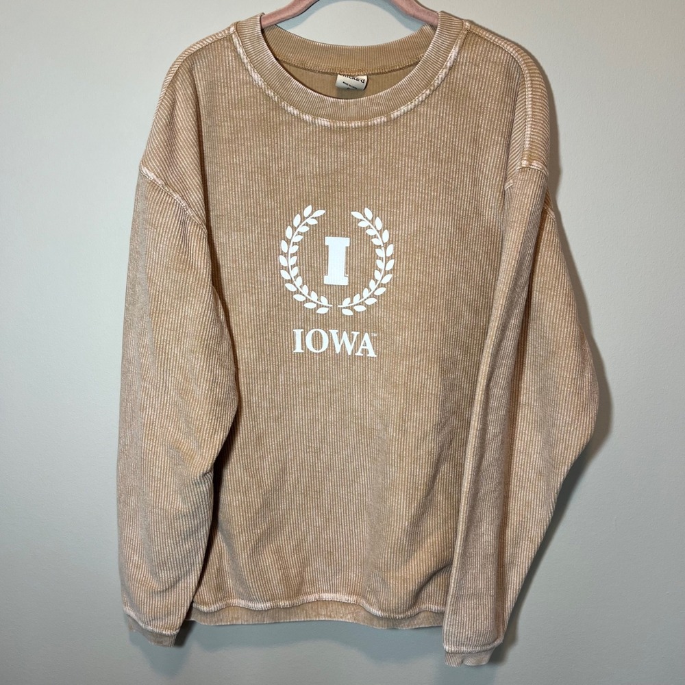 Chicka-d Iowa Hawkeyes Women's Corded Crewneck Sweatshirt Tan Small Oversized